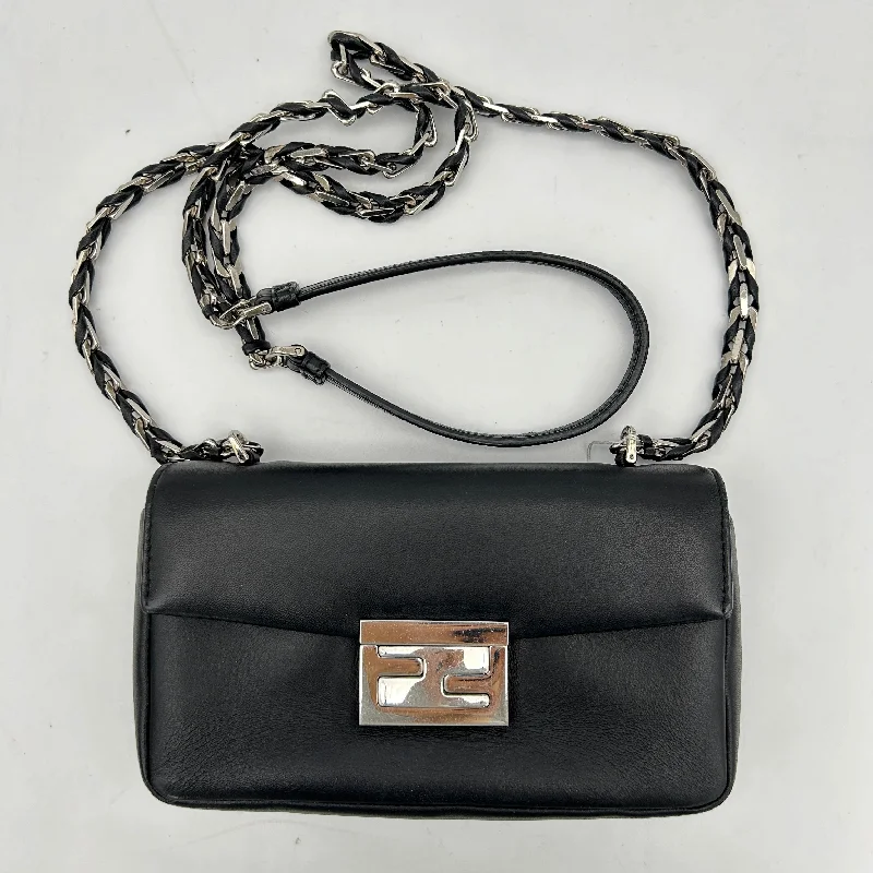 Fendi crossbody bags with a faux fur trim for a warm and stylish winter accessoryFendi Black Nappa Leather Mini Baguette Bag