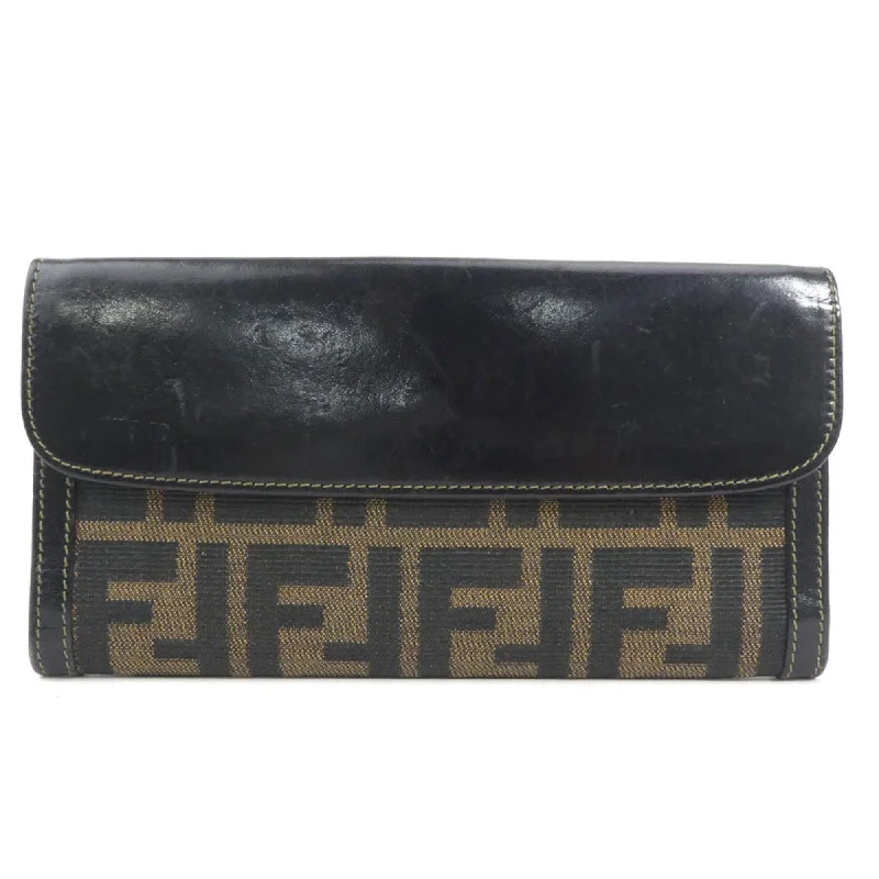 Fendi handbags with a holographic FF logo for a futuristic and trendy lookFENDI Bifold Long Wallet Zucca Canvas/Leather Brown Ladies