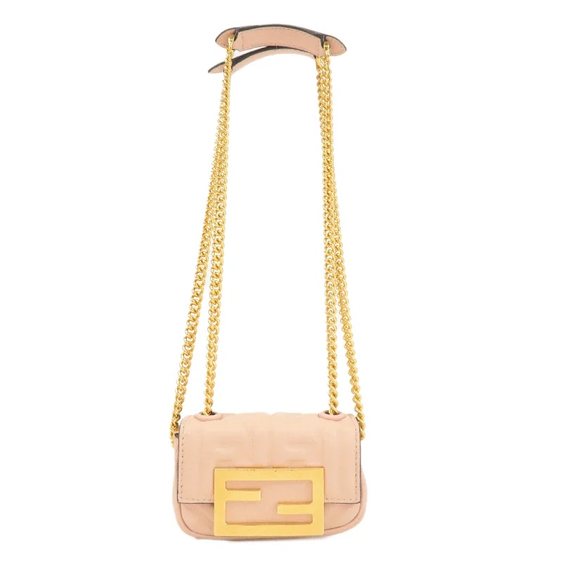 Fendi backpacks with a retractable handle for easy transportationFENDI Leather Nano Baguette Chain Shoulder Bag Baby Pink 7AS143