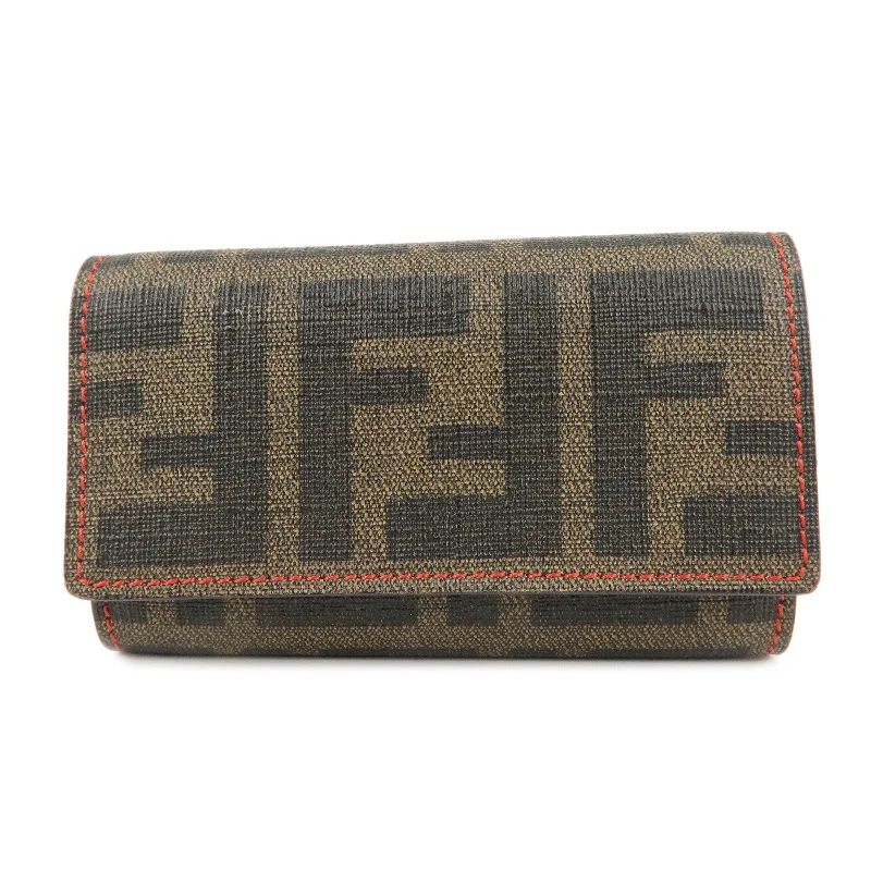 Fendi By The Way bags with a printed map pattern for a travel - inspired lookFENDI Zucca Print PVC 6 Rings Key Case Brown Black 8AP079