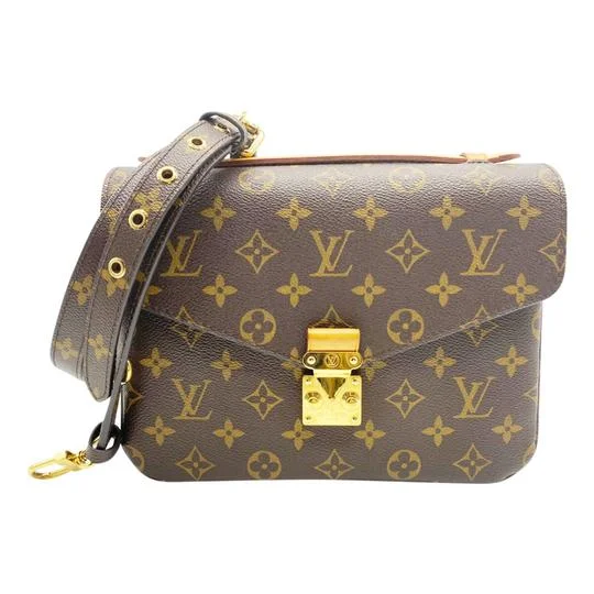 Louis Vuitton crossbody bags with a woven leather strap for textureLouis Vuitton Pochette Metis Brown Monogram Canvas Shoulder Bag