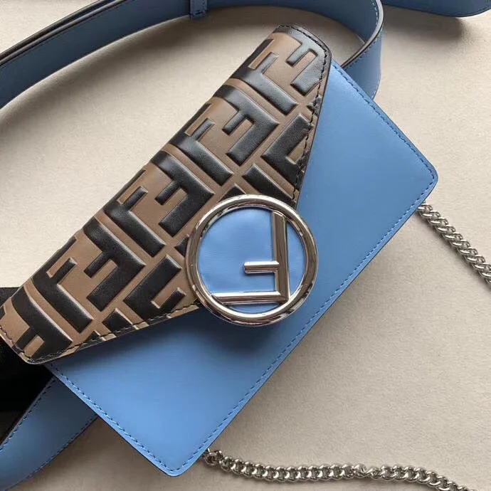 Fendi bags with a front - zip pocket for small items such as lip balm and earphonesFendi Blue Kan I F Belt Bag With FF Motif