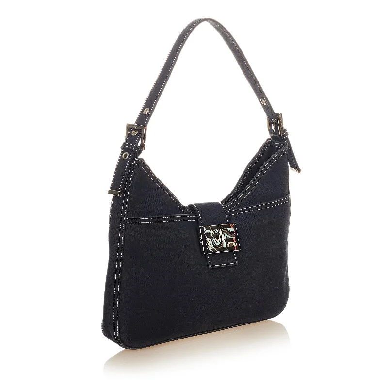 Fendi bags with a zip - top closure and a front - pocket for quick access to keys and cardsFendi Denim Shoulder Bag (SHG-25995)