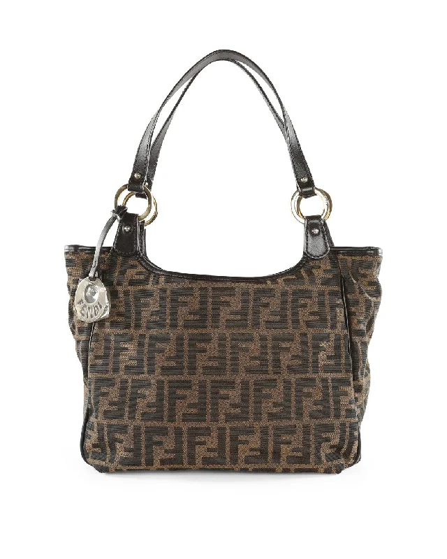 Fendi crossbody bags with a detachable wallet on chain for a hands - free wallet optionFENDI Brown FF Zucca Canvas & Leather Chef Tote Bag