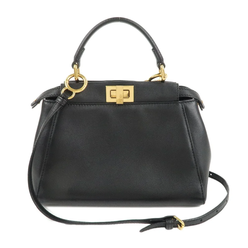 Fendi handbags with a biodegradable leather alternative for an eco - conscious choiceFENDI Mini Peekaboo Leather 2Way Shoulder Bag Hand Bag 8BN244