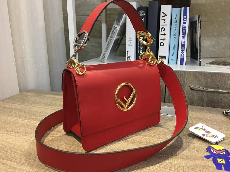 Ladies Fendi Peekaboo bags with gold - toned hardware for a touch of luxuryFendi Kan I F Shoulder Bag In Red Calfskin