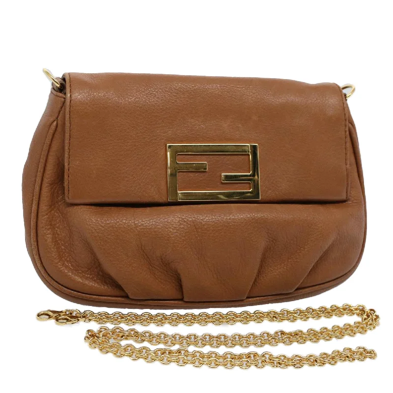 Fendi crossbody bags in a vibrant, neon color for a bold fashion statementFENDI Chain Shoulder Bag Leather Brown  bs10189