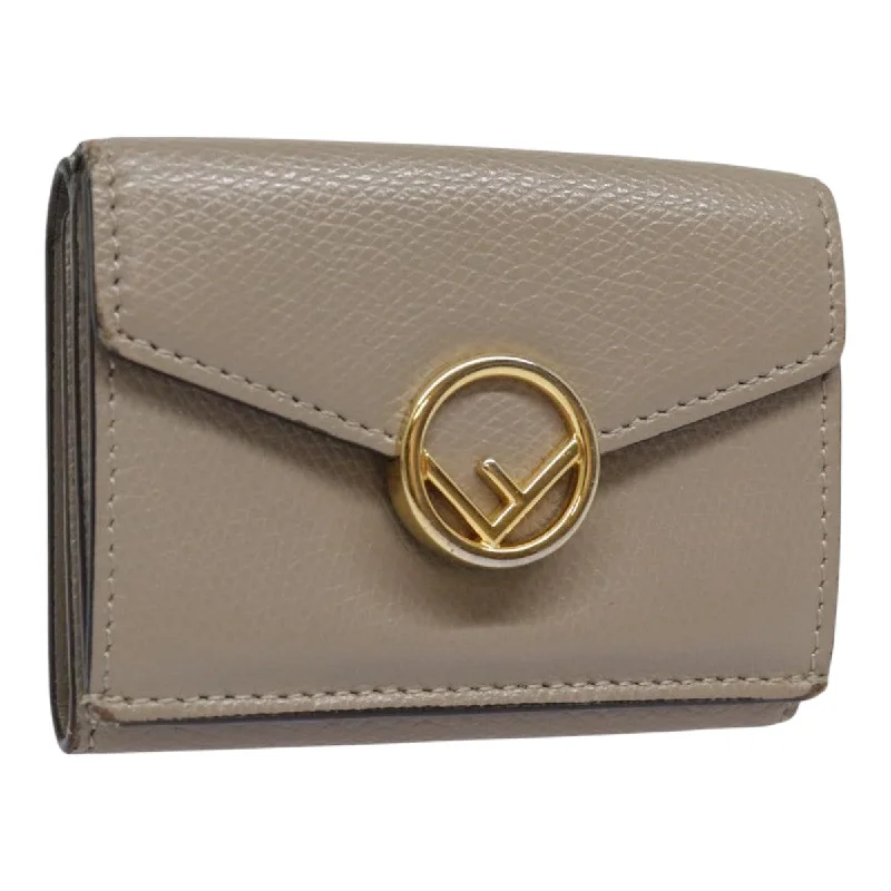 Fendi bags with a patent - leather finish for a shiny and sophisticated appearanceFENDI Compact Wallet Leather Beige Gold  bs18278