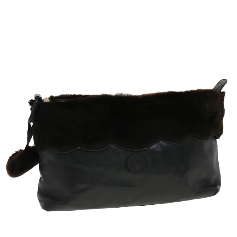 Ladies Fendi shoulder bags with a hidden magnetic pocket for discreet storageFENDI Clutch Bag Leather Black  fm2351