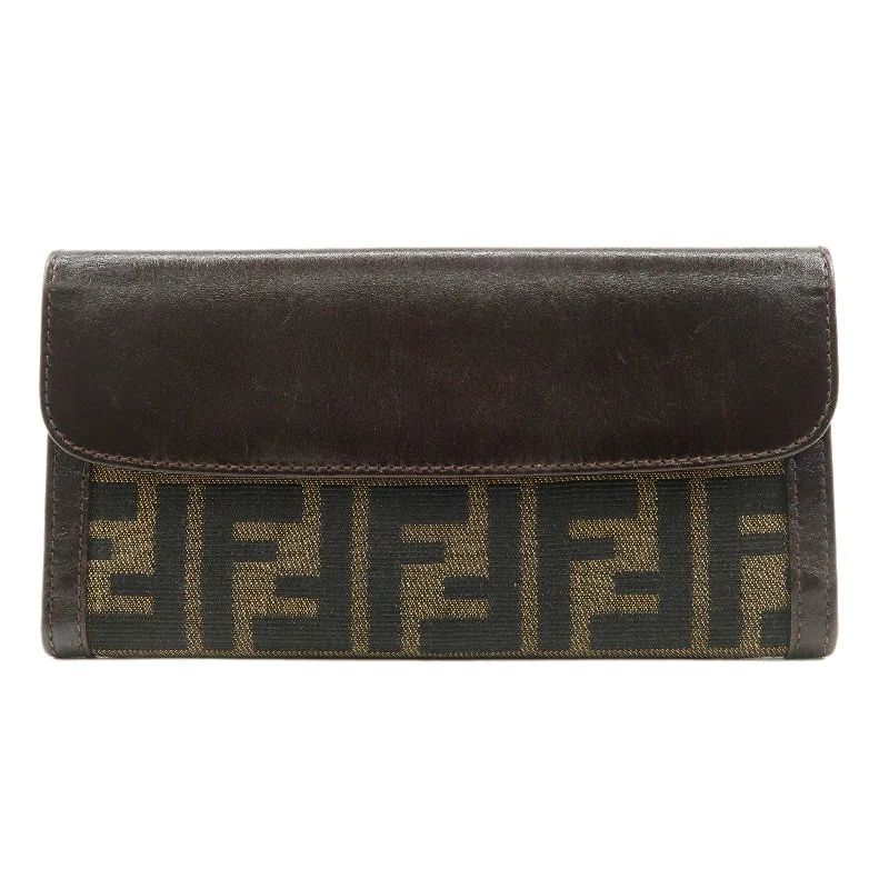 Fendi bags with a back - zip pocket for storing valuables securelyFENDI Zucca Canvas Leather W Hook Long Wallet Brown 1339