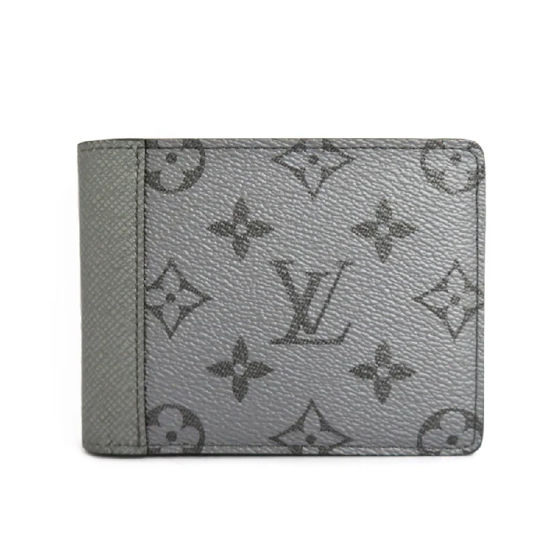 Louis Vuitton crossbody bags with a printed floral pattern for femininityLouis Vuitton Portefolio Multipur M30843  Monogram Taiga Double Fold Wallet Silver Gr Card Compact Coinless Leather Mens Unisex