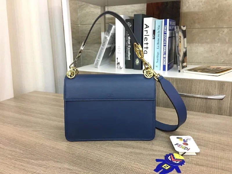 Fendi bags with a zip - top closure and a front - pocket for quick access to keys and cardsFendi Kan I F Shoulder Bag In Blue Calfskin