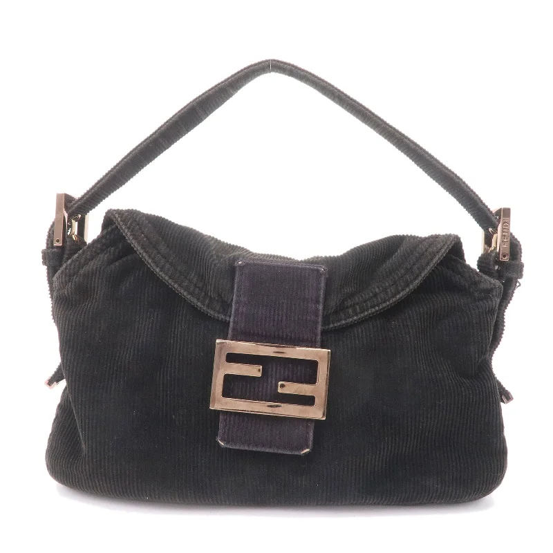 Fendi bags with a zippered interior pocket for separating items and keeping them organizedFENDI Corduroy Shoulder Bag Hand Bag Black