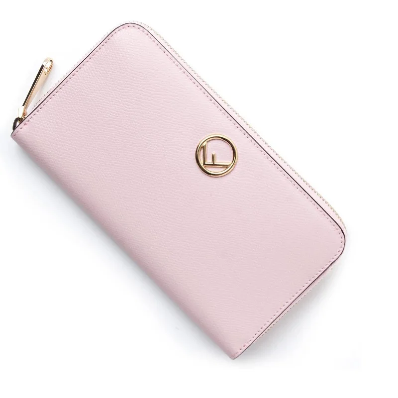 Ladies Fendi shoulder bags with a detachable phone stand for hands - free viewingFendi F Is Fendi Peonia Pink Calfskin Leather Zip Around Long Wallet 8M0299