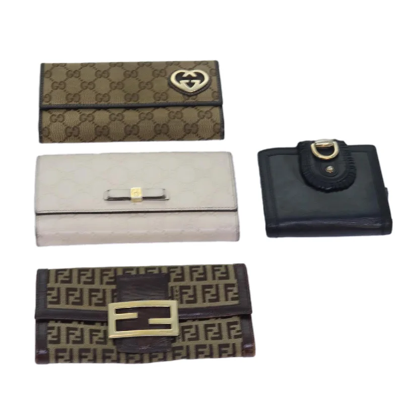 Ladies Fendi shoulder bags with a tassel - decorated zipper for added charm and styleFENDI Gucci GG Canvas Wallet Leather 4Set Black Beige white  yk12710