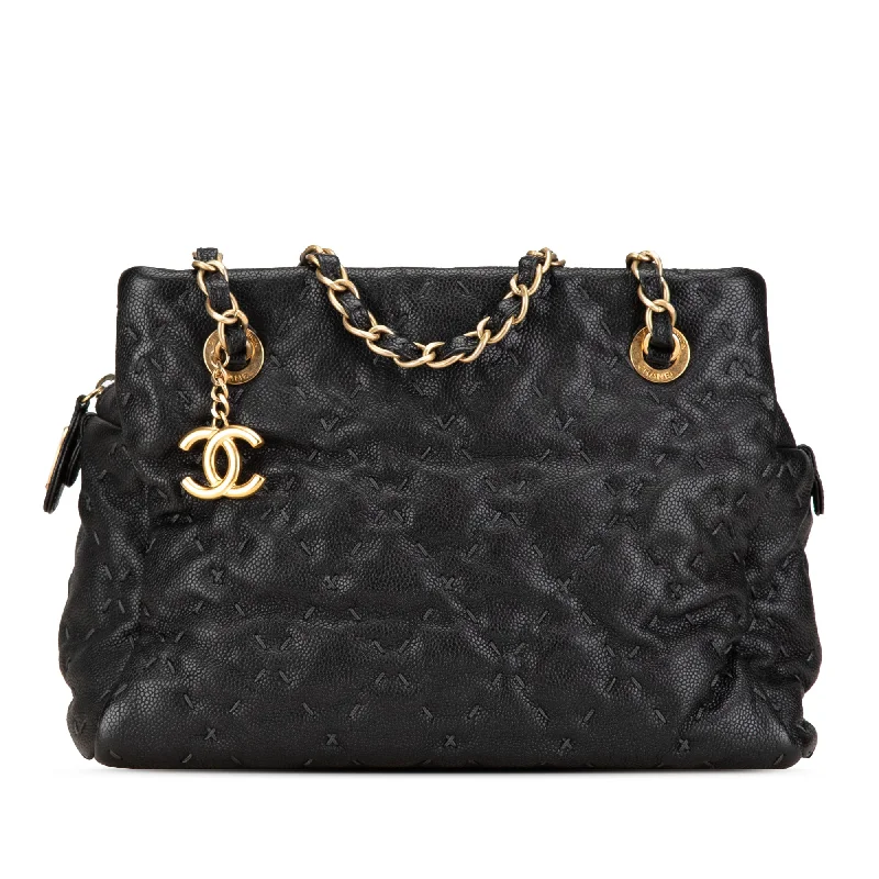 Chanel Handbag with Adjustable Strap for ComfortBlack Chanel CC Caviar Wild Stitch Tote