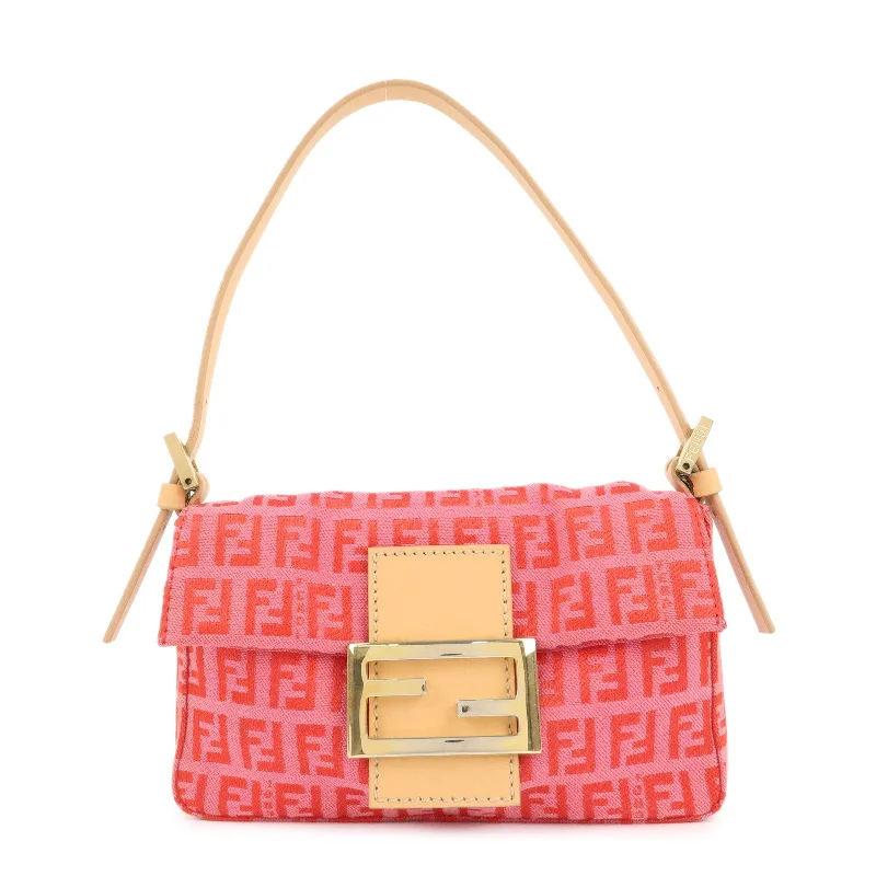 Ladies Fendi Peekaboo bags with a detachable shoulder strap for different carrying optionsFENDI Mini Mamma Baguette Zucchino Canvas Leather Hand Bag