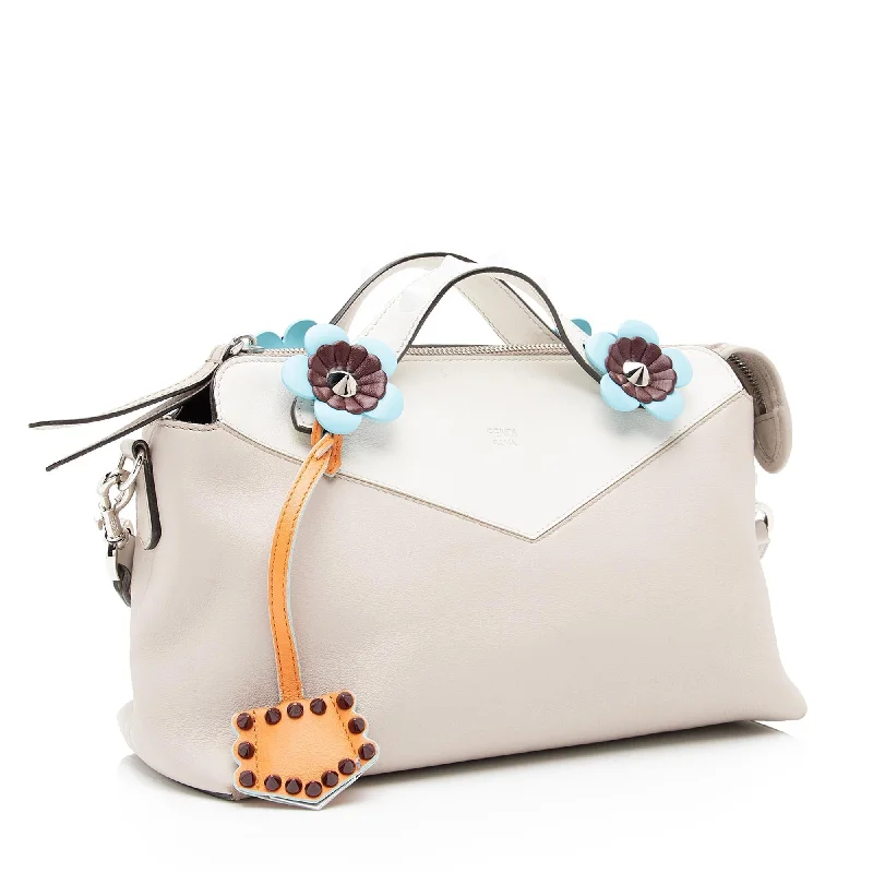 Fendi tote bags with a self - cleaning interior lining for easy maintenanceFendi Calfskin Flowerland Studded By The Way Medium Boston Bag (SHF-23632)