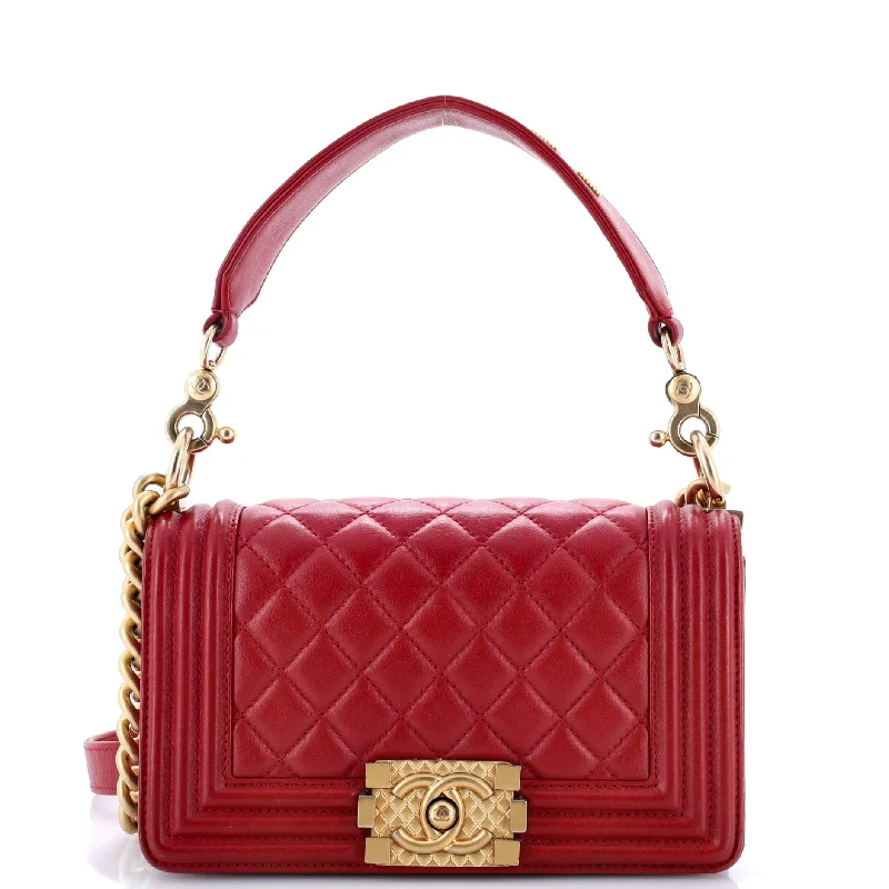 Chanel bags with exclusive seasonal releasesLogo Top Handle Boy Flap Bag Quilted Calfskin Small