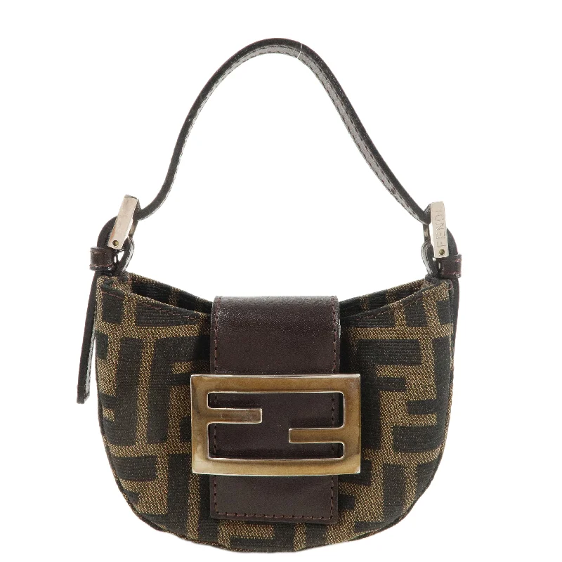 Ladies Fendi Peekaboo bags with a hand - stitched leather handle for artisanal charmFENDI Zucca Canvas Leather Pouch Khaki Brown 26673