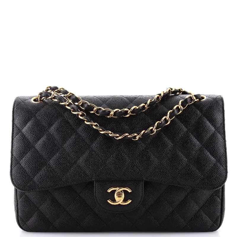 Chanel All - Match Handbag for Versatile StylingClassic Double Flap Bag Quilted Caviar Jumbo