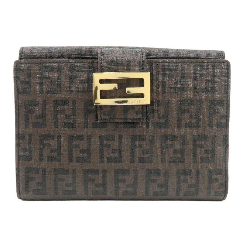 Fendi bags with a Bluetooth - enabled key finder for never losing keys againFENDI Zucchino PVC Bi-fold Wallet Brown Black 8M0160