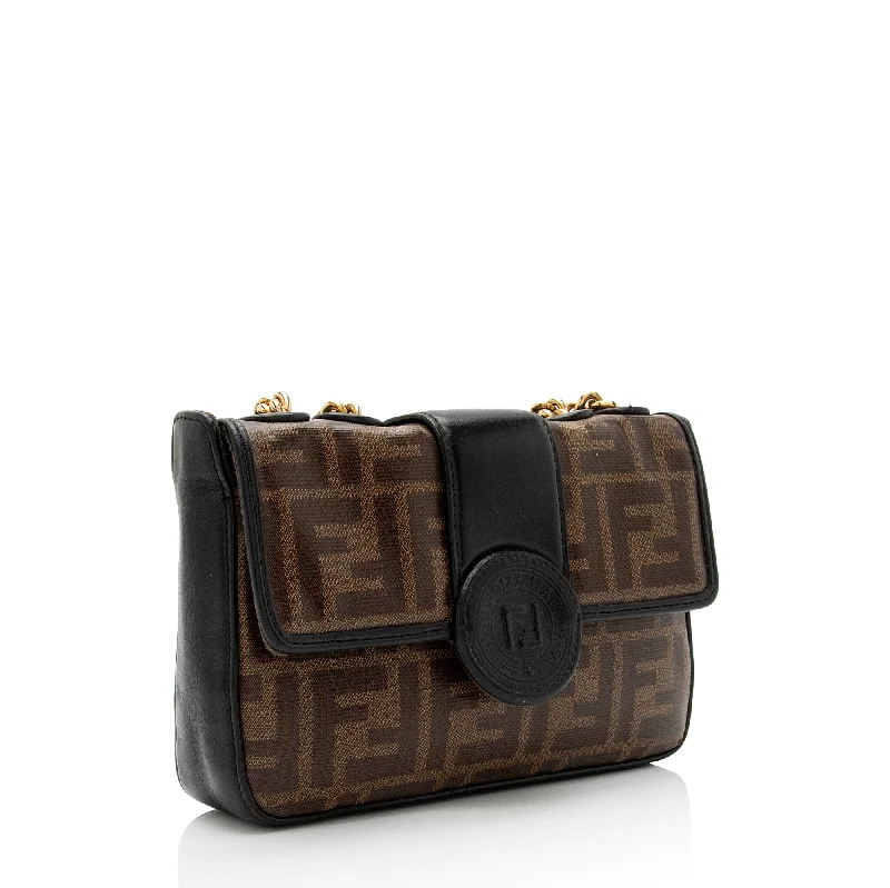 Fendi tote bags with a printed Fendi logo on the front for high brand visibilityFendi FF Spalmati 1974 Double F Mini Shoulder Bag (SHF-CKdmaW)