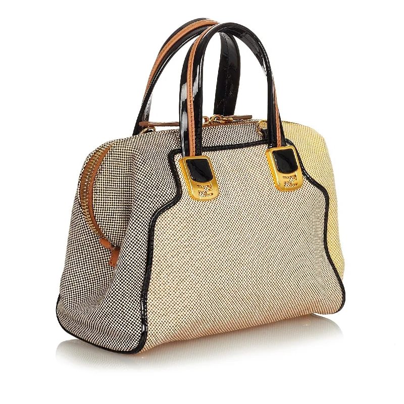 Fendi handbags with a metal - framed clasp for durability and a stylish lookFendi Colorblock Canvas Chameleon Handbag (SHG-24876)