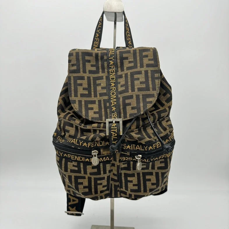 Fendi tote bags with a self - cleaning interior lining for easy maintenanceFendi Canvas Brown Monogram Backpack Medium Size