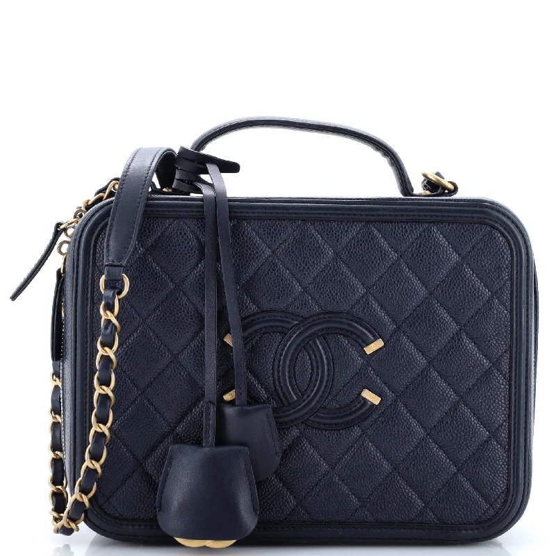 Chanel bags with intricate metal hardwareFiligree Vanity Case Quilted Caviar Large