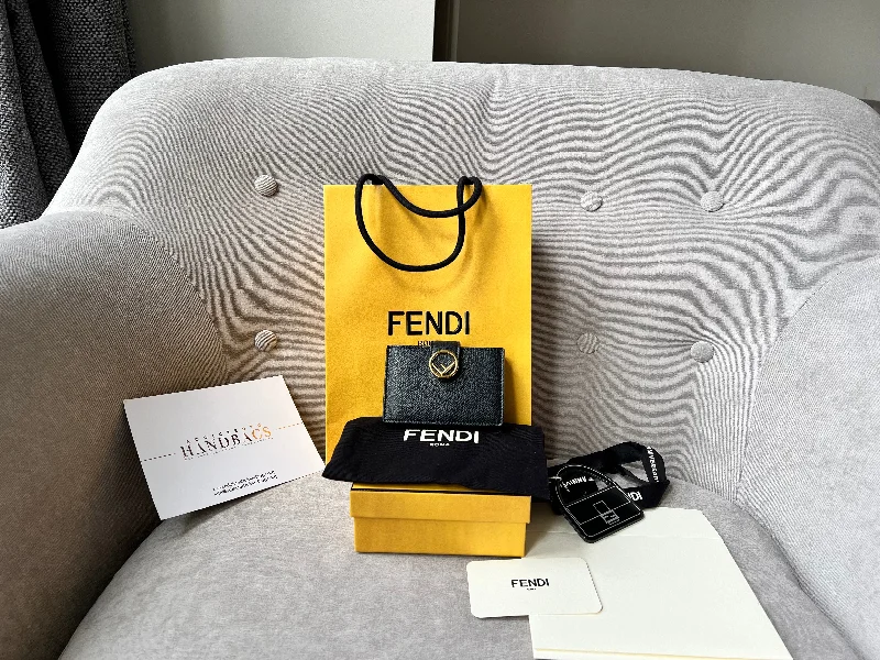 Fendi tote bags with a water - resistant lining for practicality during rainy daysFendi Black Gusseted Card Holder