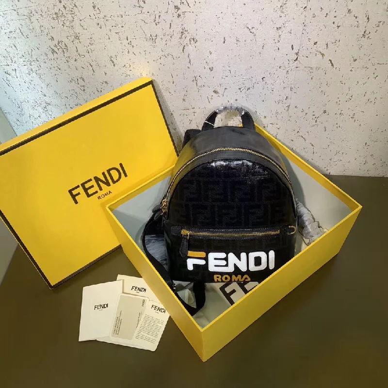 Fendi crossbody bags with a printed floral pattern for a feminine and romantic touchFendi Black Glazed Fabric Mini Backpack