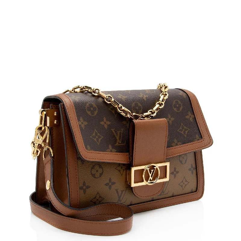 Louis Vuitton bags with a chain - link trim and a leather body for a modern edgeLouis Vuitton Reverse Monogram Dauphine MM Shoulder Bag (6RbLkp)