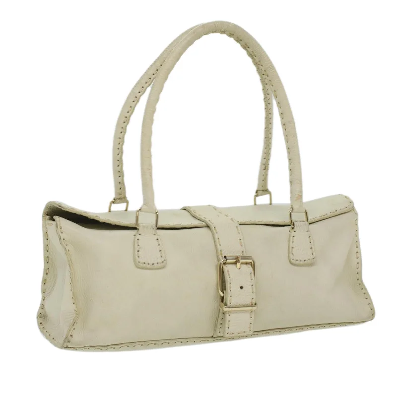 Fendi tote bags with a double - zip closure for enhanced securityFENDI Celeria Shoulder Bag Leather White  ar8736