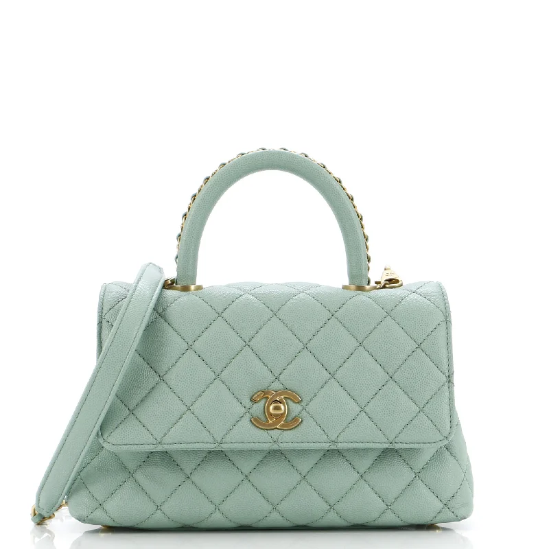 Chanel All - Match Handbag for Versatile StylingCoco Top Handle Bag Quilted Caviar with Chain Detail Handle Mini