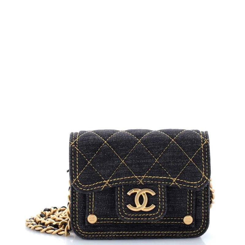 Chanel bags with exclusive seasonal designs and materialsDouble You CC Flap Clutch with Chain Quilted Denim