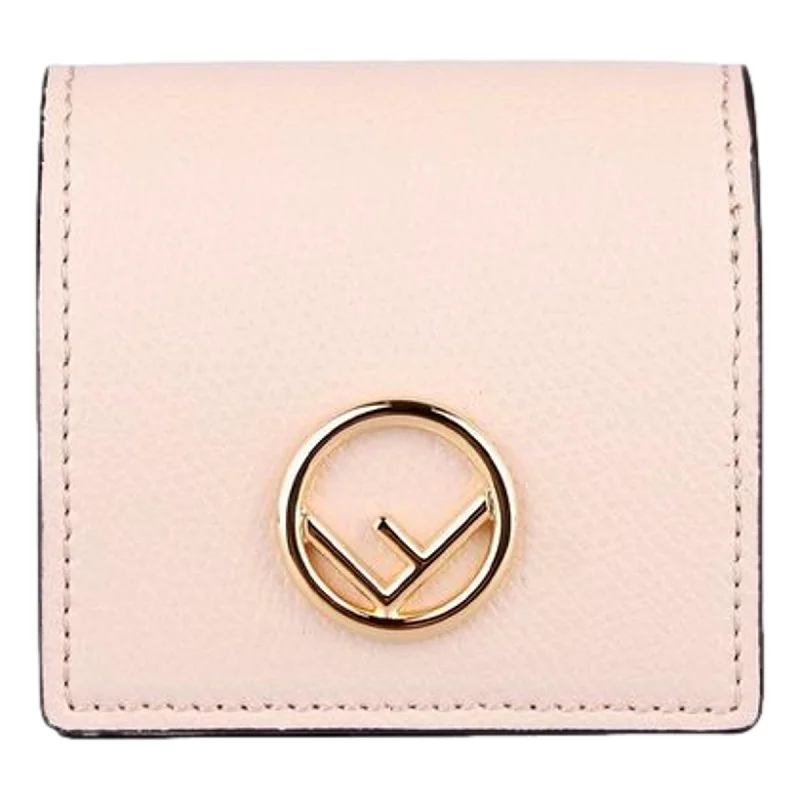 Fendi bags with a detachable camera holder for photography enthusiastsFendi Calf Leather F Logo Poudre Pink Leather Coin Case