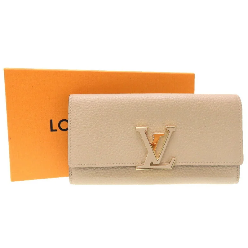 Louis Vuitton Capucines bags with smooth calfskin leather for luxuryLOUIS VUITTON Portefeuil Capucines Taurillon Leather Galle M61249 IC Tag Long Wallet Beige