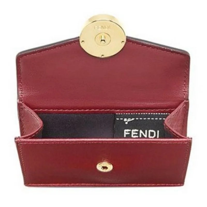 Fendi crossbody bags with a detachable ID holder for easy identificationFendi Calf Leather F Logo Barola Red Micro Trifold Wallet 8M0395