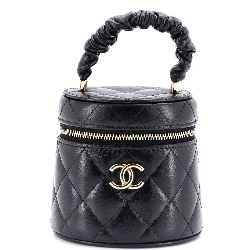 Chanel Lightweight Handbag for Daily ErrandsCC Ruched Top Handle Vanity Case Quilted Lambskin Mini