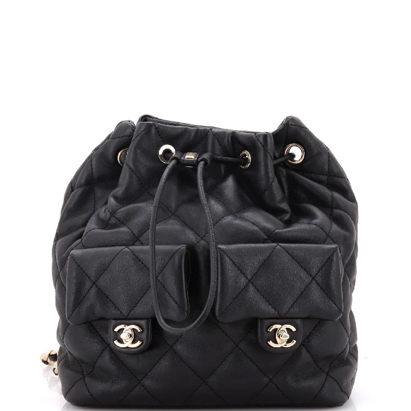 Chanel bags for those who value investment piecesDouble Pocket Drawstring Backpack Quilted Calfskin Small