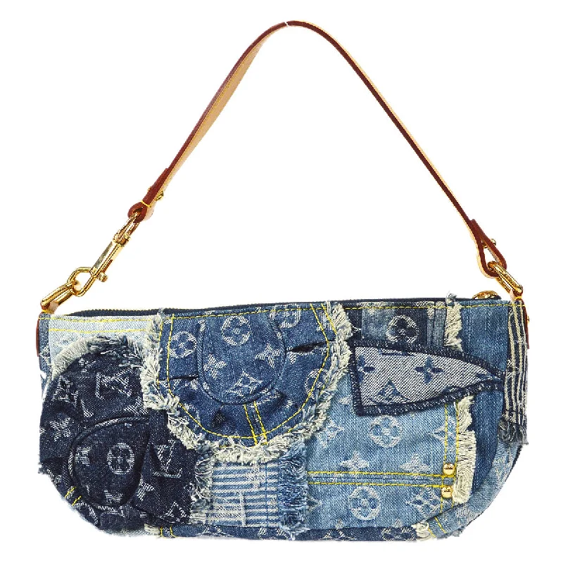 Ladies Louis Vuitton Petite Malle bags with a star - shaped charm for cutenessLOUIS VUITTON POUCHY HANDBAG MONOGRAM DENIM PATCHWORK M95382