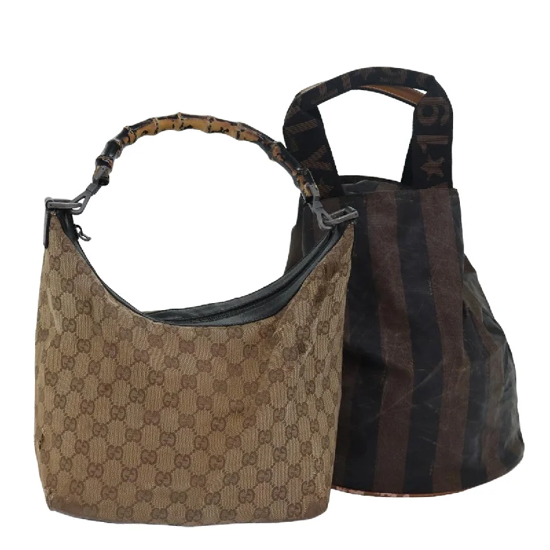 Fendi By The Way bags with a 3D - printed FF logo for a modern and textured lookFENDI Gucci Bamboo GG Canvas Pecan Canvas Hand Bag 2Set Beige Black  ti1766