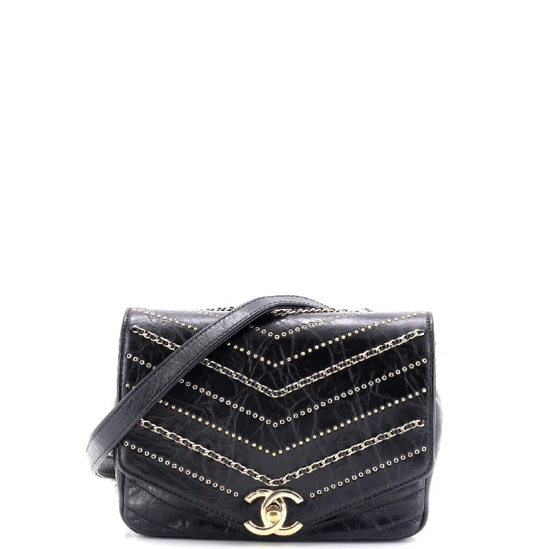 Chanel Luxury Handbag for High - End EventsEnvelope Square Chain Flap Bag Chevron Embellished Calfskin Mini