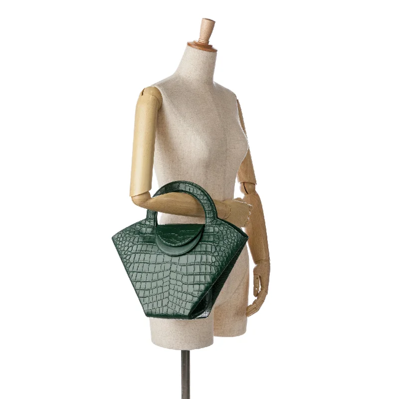 Bottega Veneta bags for knitting circlesBottega Veneta Crocodile Embossed Doll Top Handle Bag Green