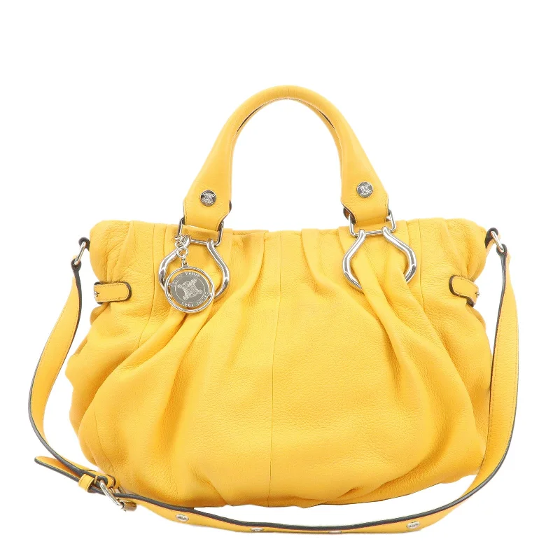 Sporty Celine Bags for Active LifestylesCELINE Leather 2way Pillow Bag Shoulder Bag Hand Bag Yellow