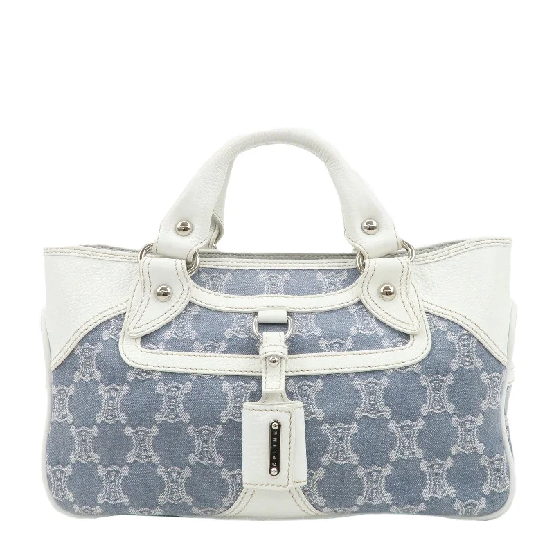 Embroidered Celine Bags with Floral MotifsCELINE Macadam Canvas Leather Boogie Bag Hand Bag Blue White