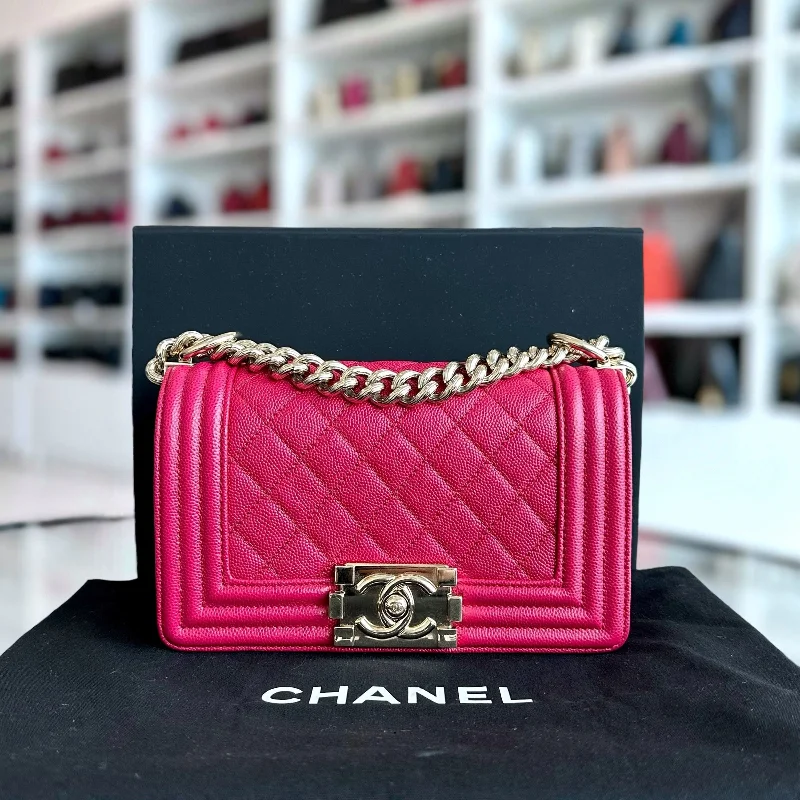 Chanel All - Match Handbag for Versatile StylingCaviar Boy Small Quilted Calfskin Leboy Hot Pink GHW No 23