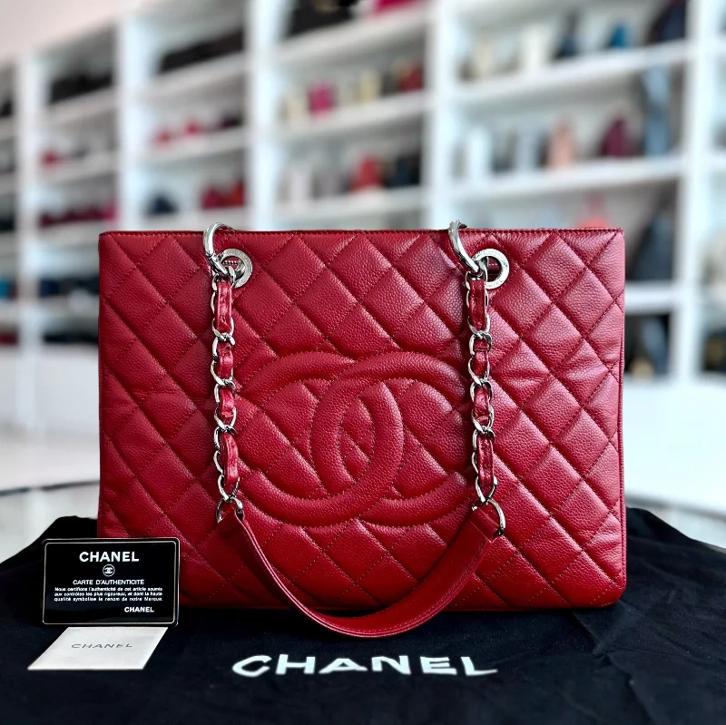 Chanel bags with adjustable chain strapsCaviar GST Grand Shopping Tote Quilted Calfskin Dark Red Burgundy No 17