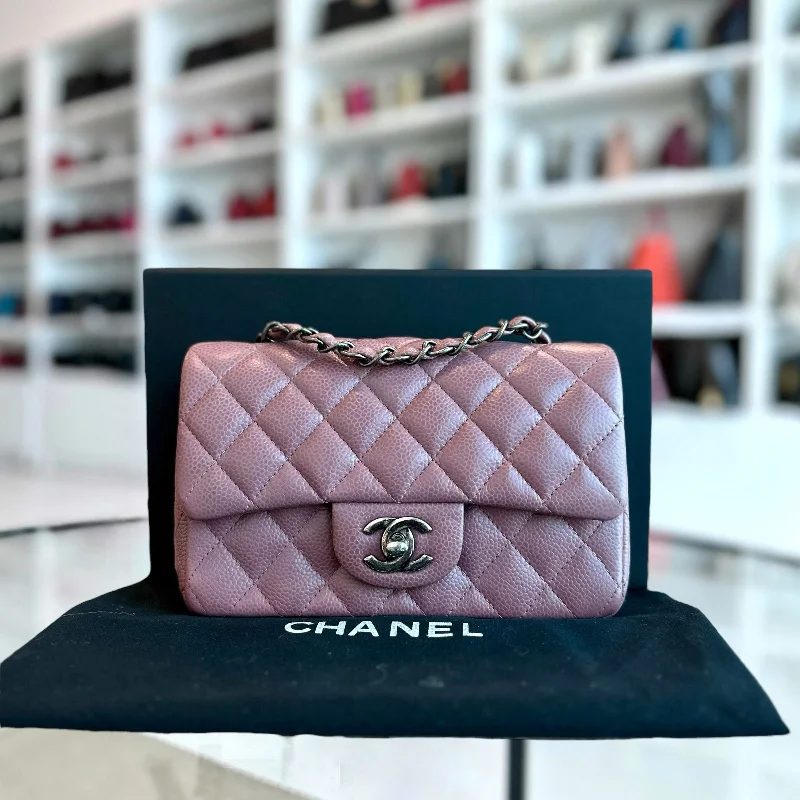 Chanel bags with chain and leather strap combinationsCaviar Mini Rectangular 20CM Classic Flap Quilted Calfskin Purple RSHW No 21